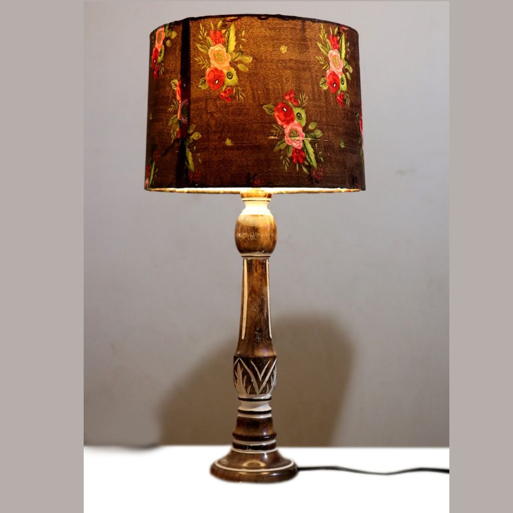 Rustic Handcarved Table Lamp in Black - Kreate- Lamps