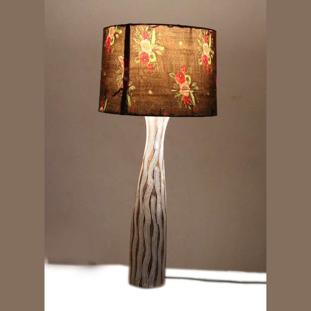 Rustic Handcarved Table Lamp in Brown - Kreate- Lamps