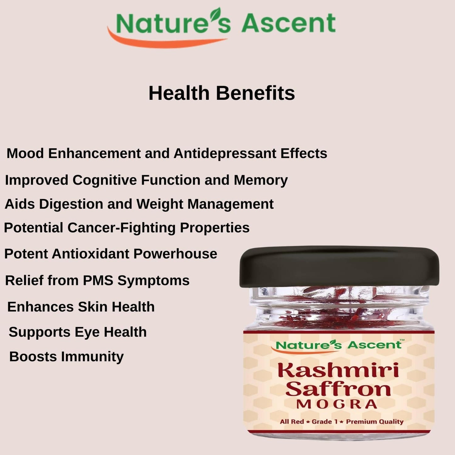 
                  
                    Nature’s Ascent Pure Kashmiri Saffron Mogra | Grade 1 | Handpicked, Unadulterated | Premium Deep Red Threads | Rich Aroma, Flavor & Color (1gm)
                  
                