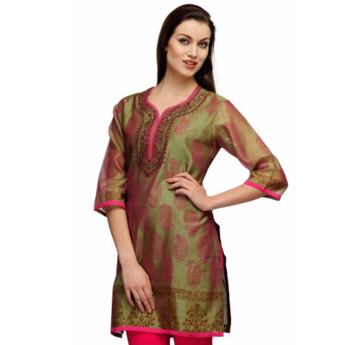 Sage Green Chanderi Block Print Kurta - Kreate- Kurtis & Salwar Suits