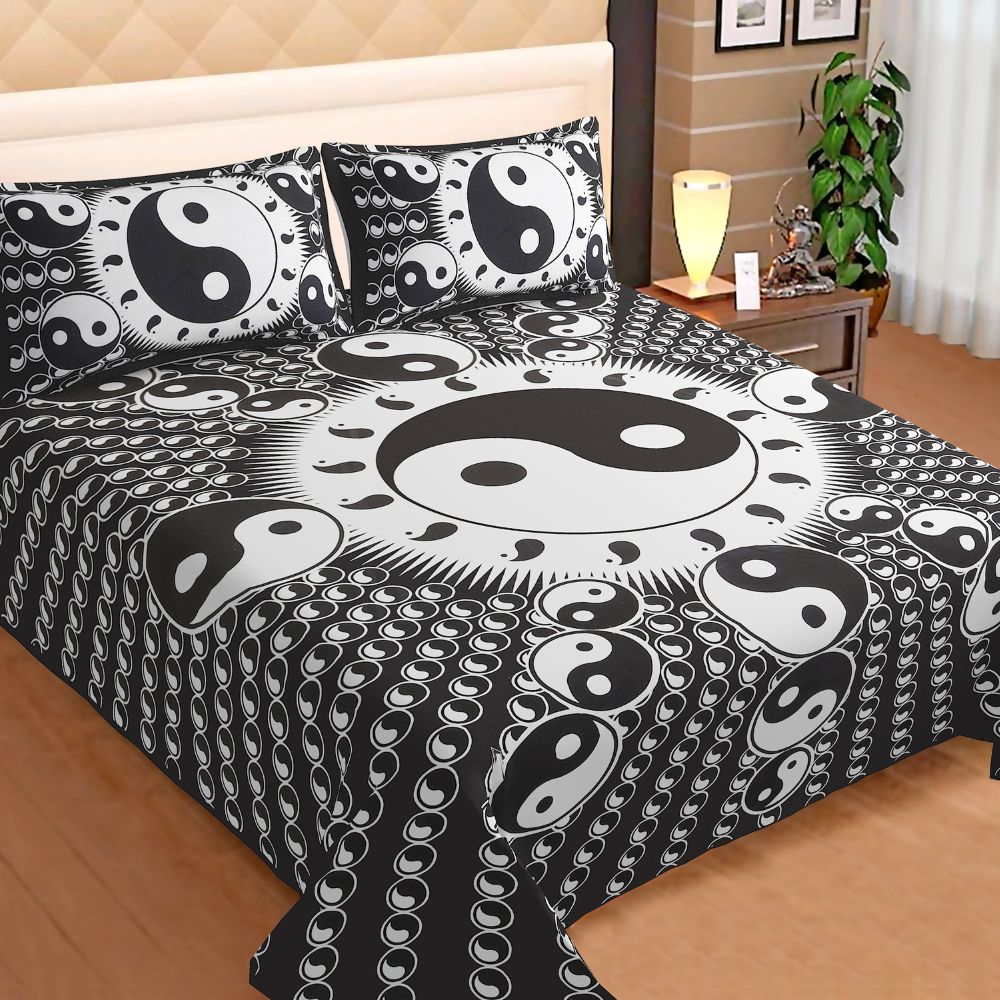 Sanganeri Printed Cotton King Size Double Bed Sheet With 2 Pillow Covers - Kreate- Bedding
