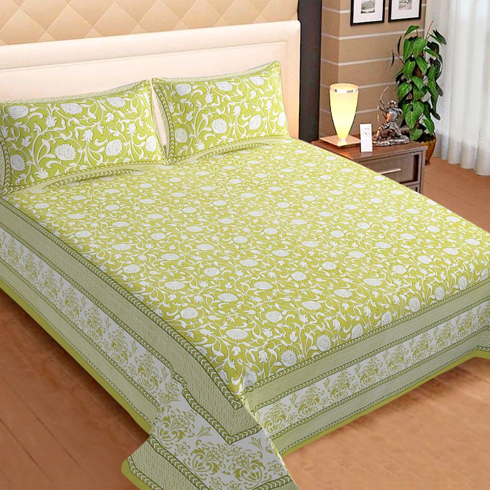 
                  
                    Sanganeri Printed Cotton King Size Double Bedsheet With 2 Pillow Coveres - Kreate- Bedding
                  
                