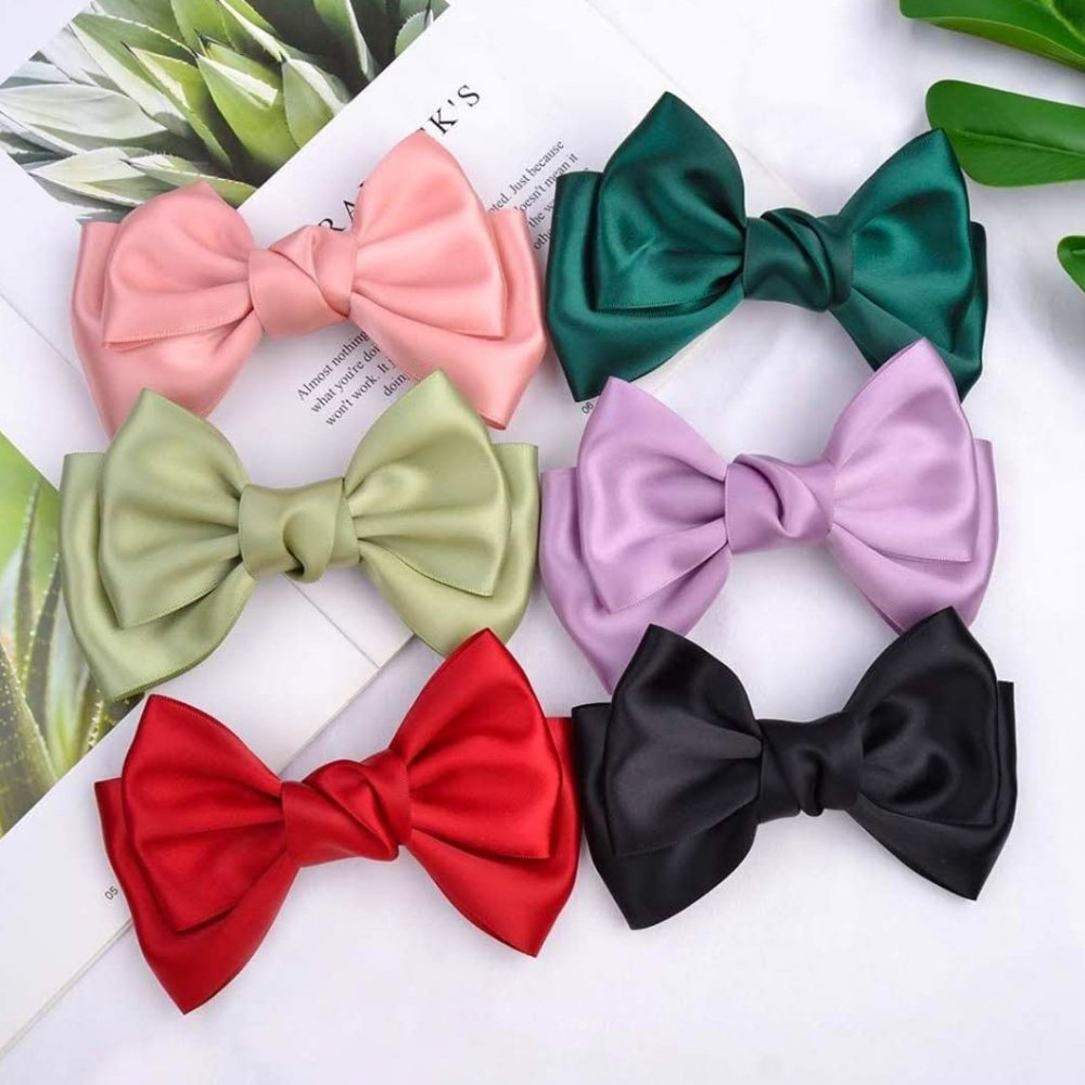 Satin Bow Hair Pins (Set of 6) - Kreate- Clips