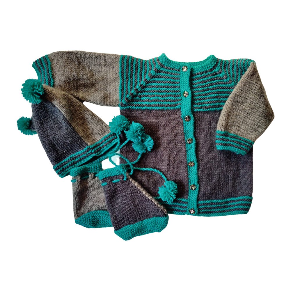 Saumy Teal and Grey Sweater Set - Kreate- Clothing Sets