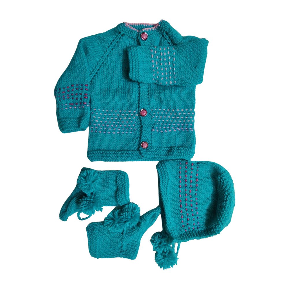 Saumy Teal Blue Hand Stitched Sweater Set - Kreate- Clothing Sets