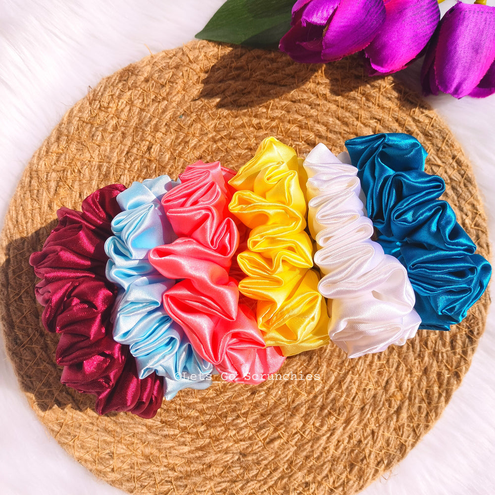 Set of 6 Premium Satin Scrunchies for Women and Girls