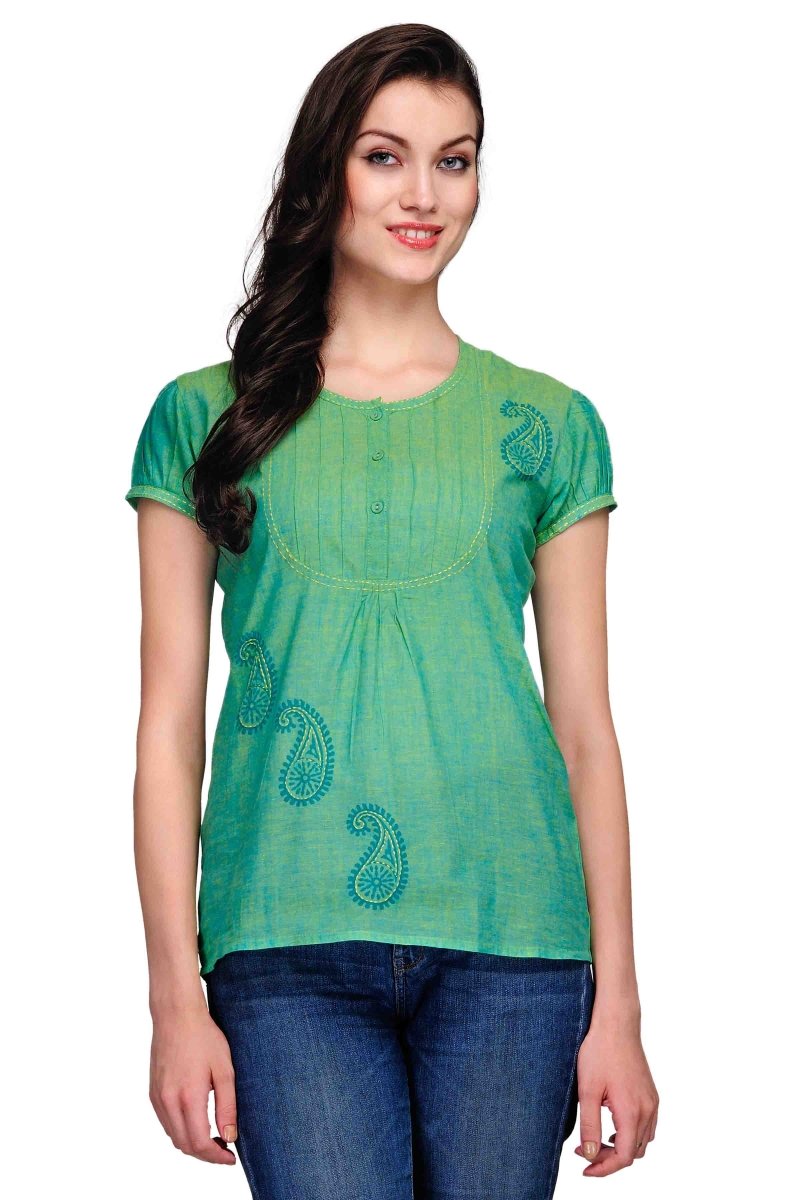 Sea Green Cotton Block Printed Tunic - Kreate- Kurtis & Salwar Suits