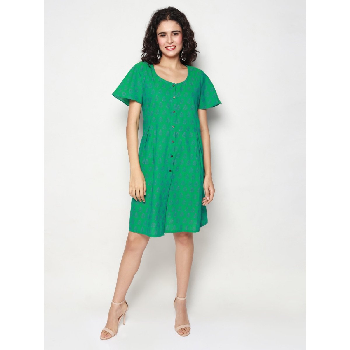 Seagreen Block Print Dress - Kreate- Dresses & jumpsuits