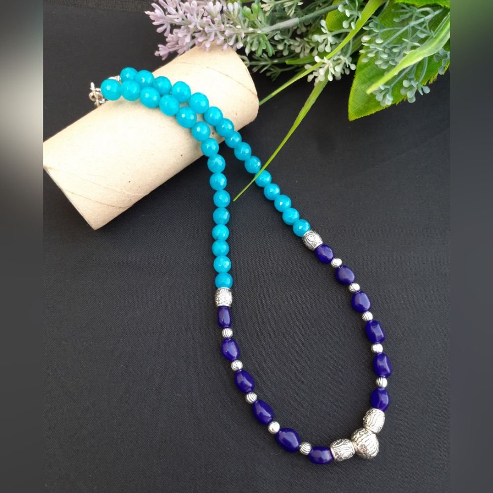 Semi Precious Blue Agate Beads and Dark Blue Glass Beads Necklace - Kreate- Neckpieces