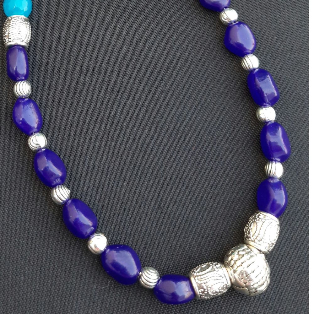 
                  
                    Semi Precious Blue Agate Beads and Dark Blue Glass Beads Necklace - Kreate- Neckpieces
                  
                