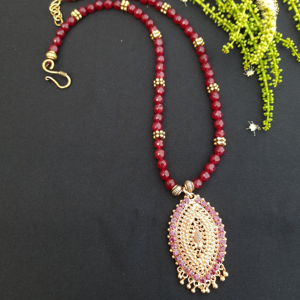 Semi Precious Red Agate Beads Necklace - Kreate- Neckpieces