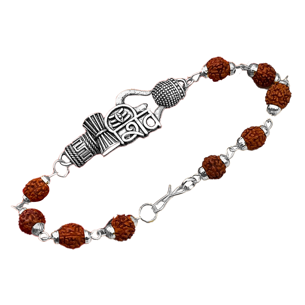 Lord Shiva Silver Plated Bracelet with Artificial Rudraksh Moti – Kreate