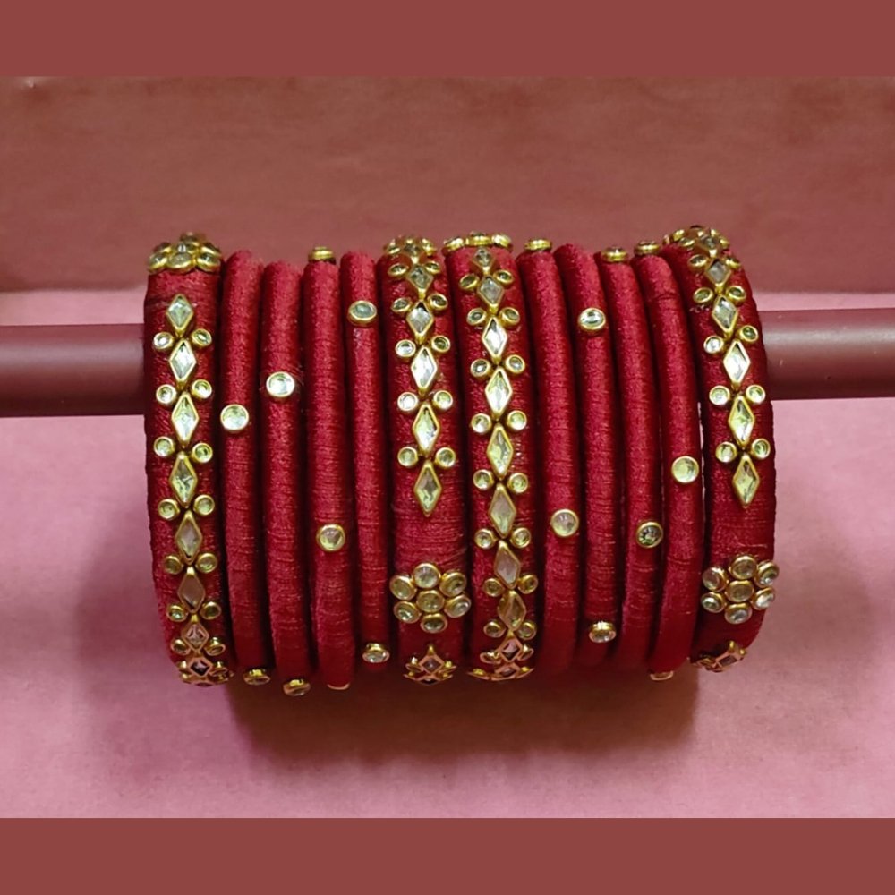 Silk Thread Bangles (Set of 12) - Kreate- Bangles & Bracelets