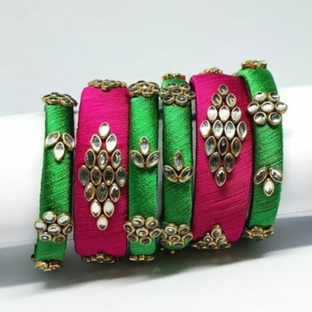 Silk Thread Bangles (Set of 6) - Kreate- Bangles & Bracelets