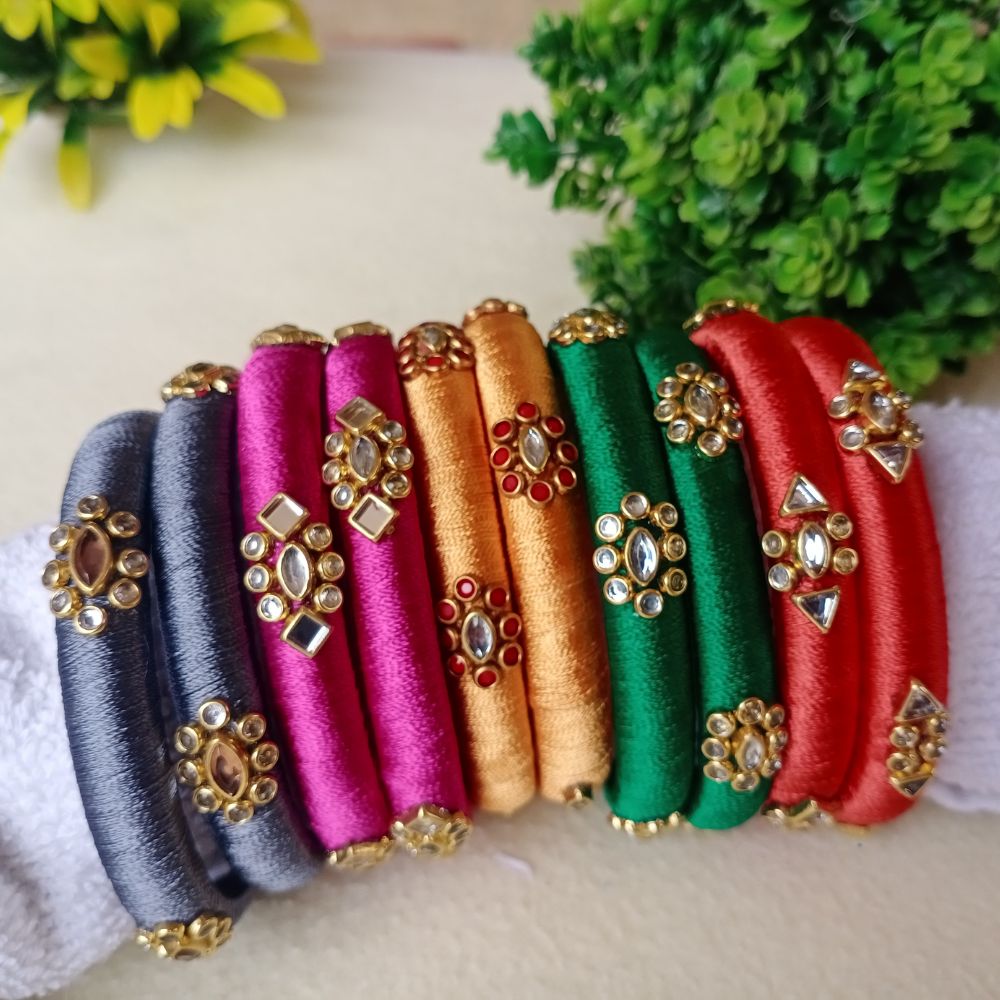 Silk Thread Bridal Bangles (Set of 10) - Kreate- Bangles & Bracelets