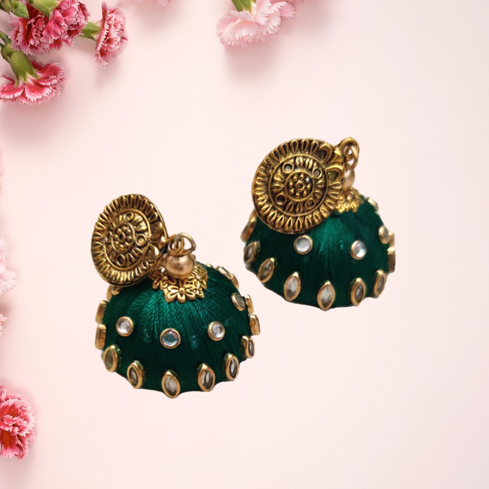 Silk Thread Jhumkas - Kreate- Earrings