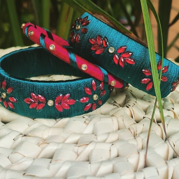Silkthread bangles- Pack of 3 - Kreate- Bangles & Bracelets