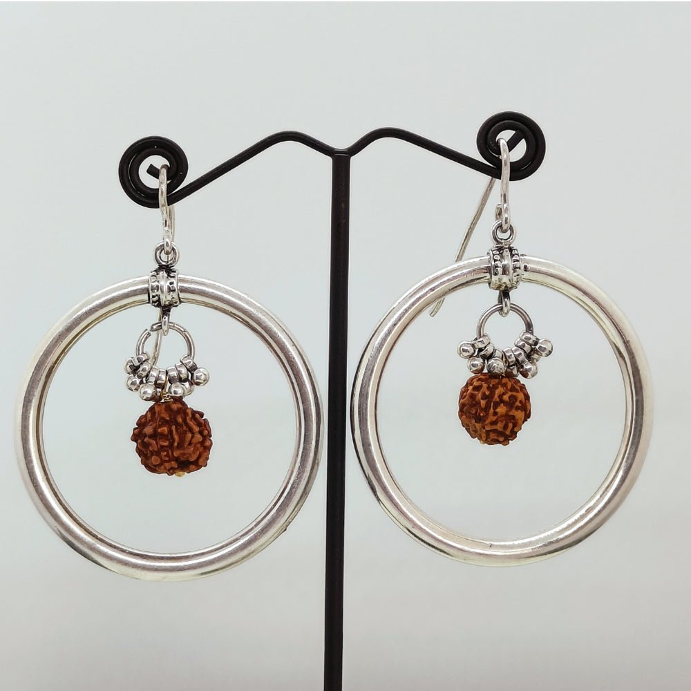 Silver Hoops with Rudraksha - Kreate- Earrings