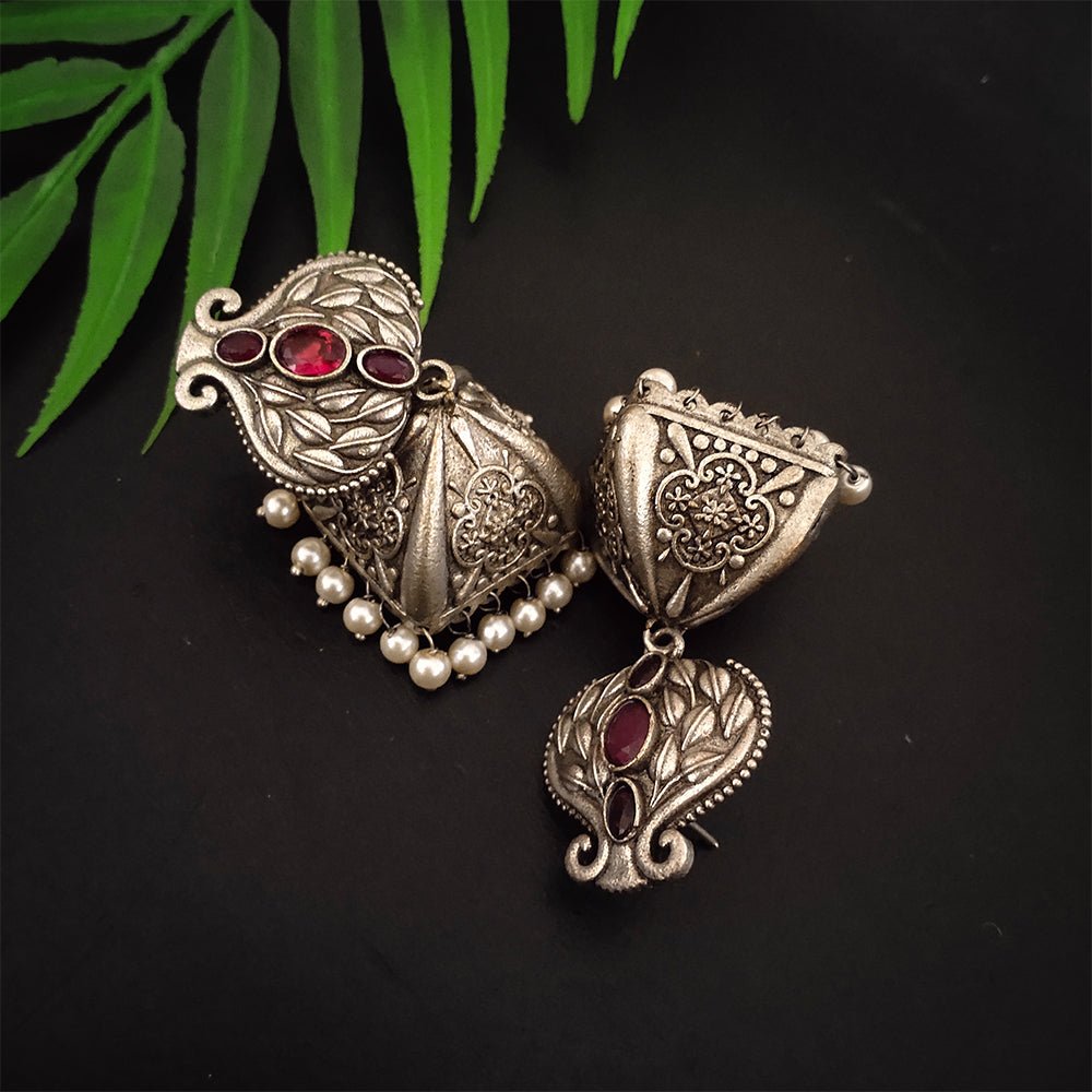 Silver Plated Brass Jhumkas - Kreate- Earrings