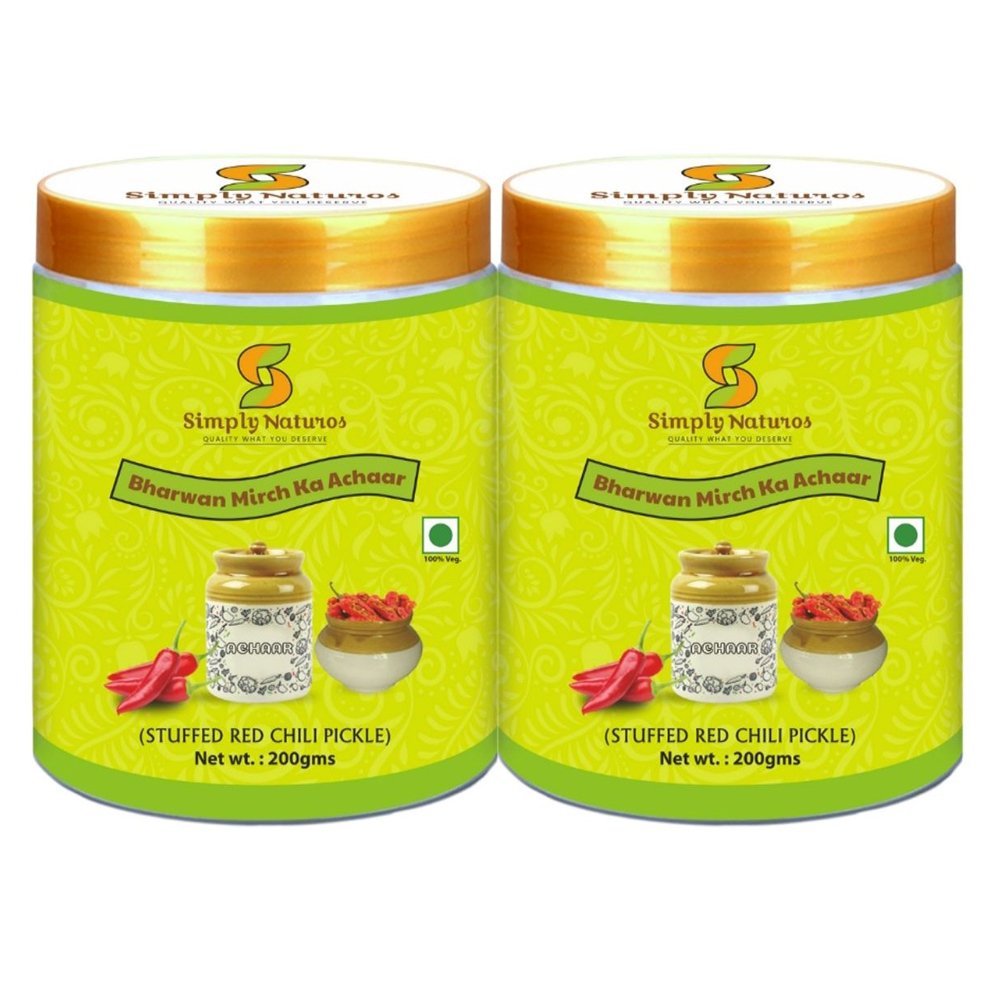 Simply Naturos Stuffed Red Chili Pickle (200g) - Pack of 2 - Kreate- Pickles