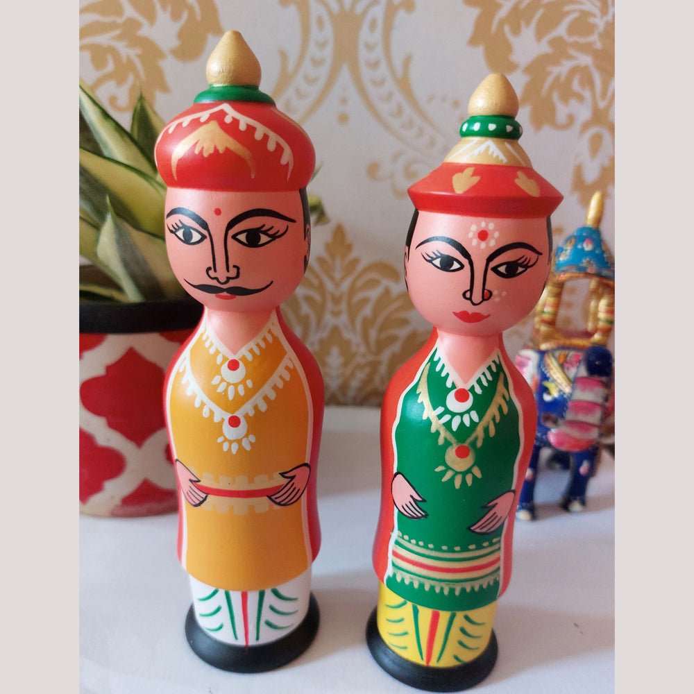 Siragugal Channapatna Wooden Raja Rani Dolls - Kreate- Table Decor