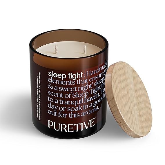 
                  
                    PURETIVE I Sleep Tight Scented Plant Therapy Candle I Lavender, Vetivier, Cedarwood & Orange I 100% Soy Wax & Essesntial Oil I Luxury Gifting I 2 Wick Candle I Large I Upto 35 hrs Burn time
                  
                