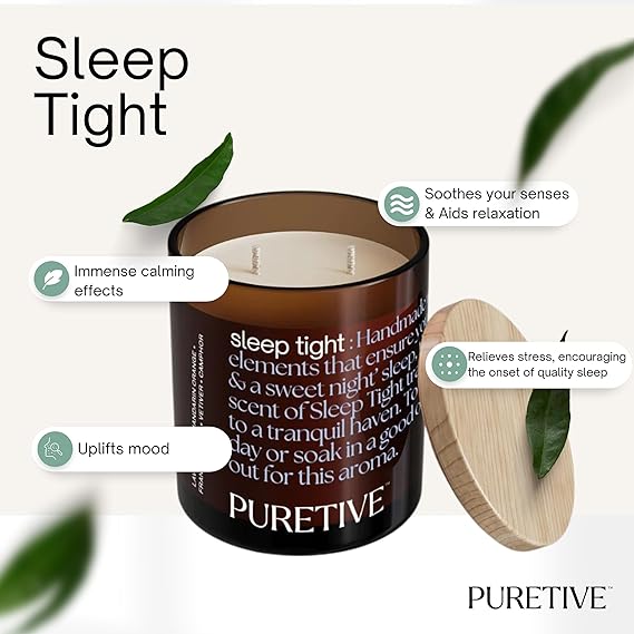 
                  
                    PURETIVE I Sleep Tight Scented Plant Therapy Candle I Lavender, Vetivier, Cedarwood & Orange I 100% Soy Wax & Essesntial Oil I Luxury Gifting I 2 Wick Candle I Large I Upto 35 hrs Burn time
                  
                