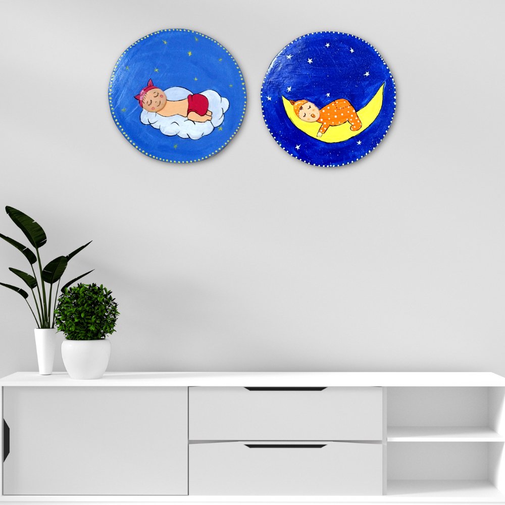 Sleeping Babies Wall Hanging (Set of 2) - Kreate- Wall Decor