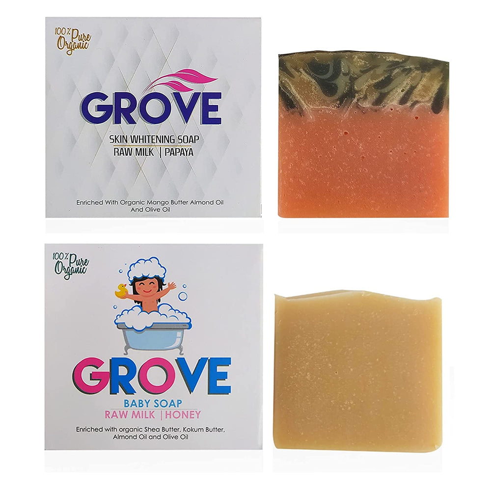 Grove Handmade Soaps Combo - Kids & Skin Brightening | Reduce Dark Spots & Tan | Moisturizing, Hydrating & Baby Safe