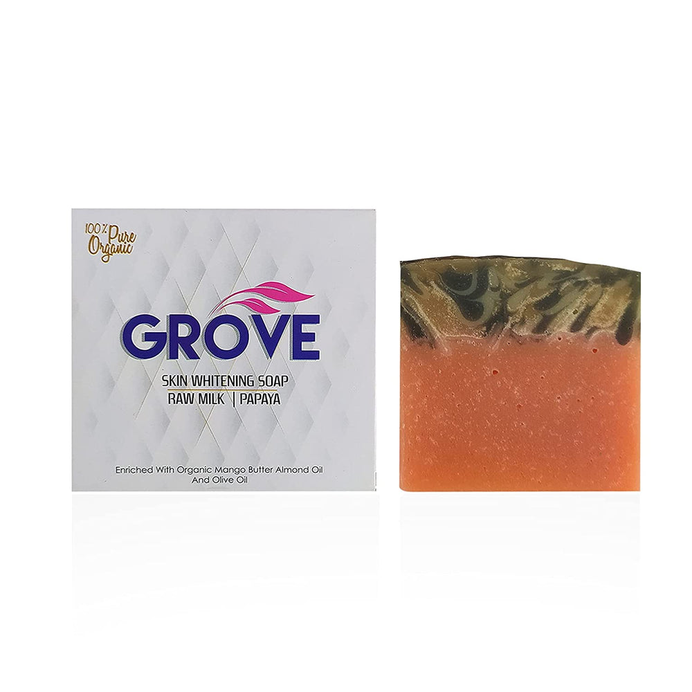 Grove Skin Brightening Handmade Soap With Raw Milk Papaya Mango Butter Almond Olive oil | Dark Spots Pigmentation Tanning (Pack of 2)