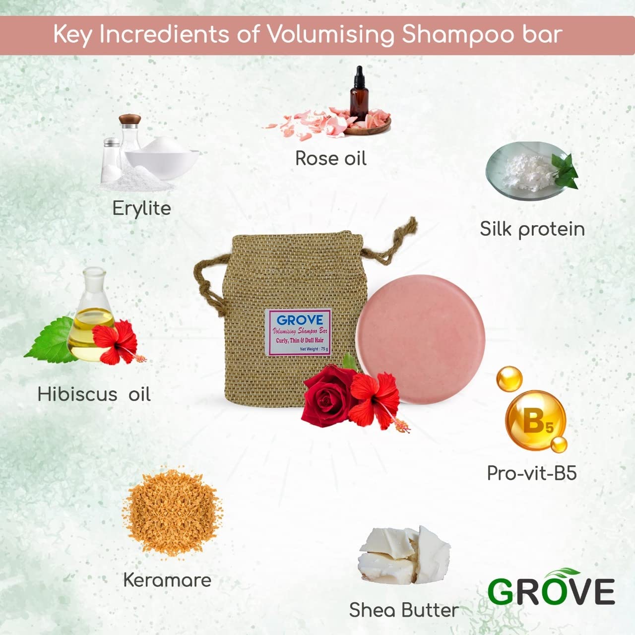 
                  
                    Grove Silk Protein - Volumizing Shampoo Bar For Bouncy, Curly & Wavy Hair| Suitable For Dull, Dry & Thin Hair| Biodegradable | Paraben & Sulphate Free (Pack Of 1) - 75 g
                  
                