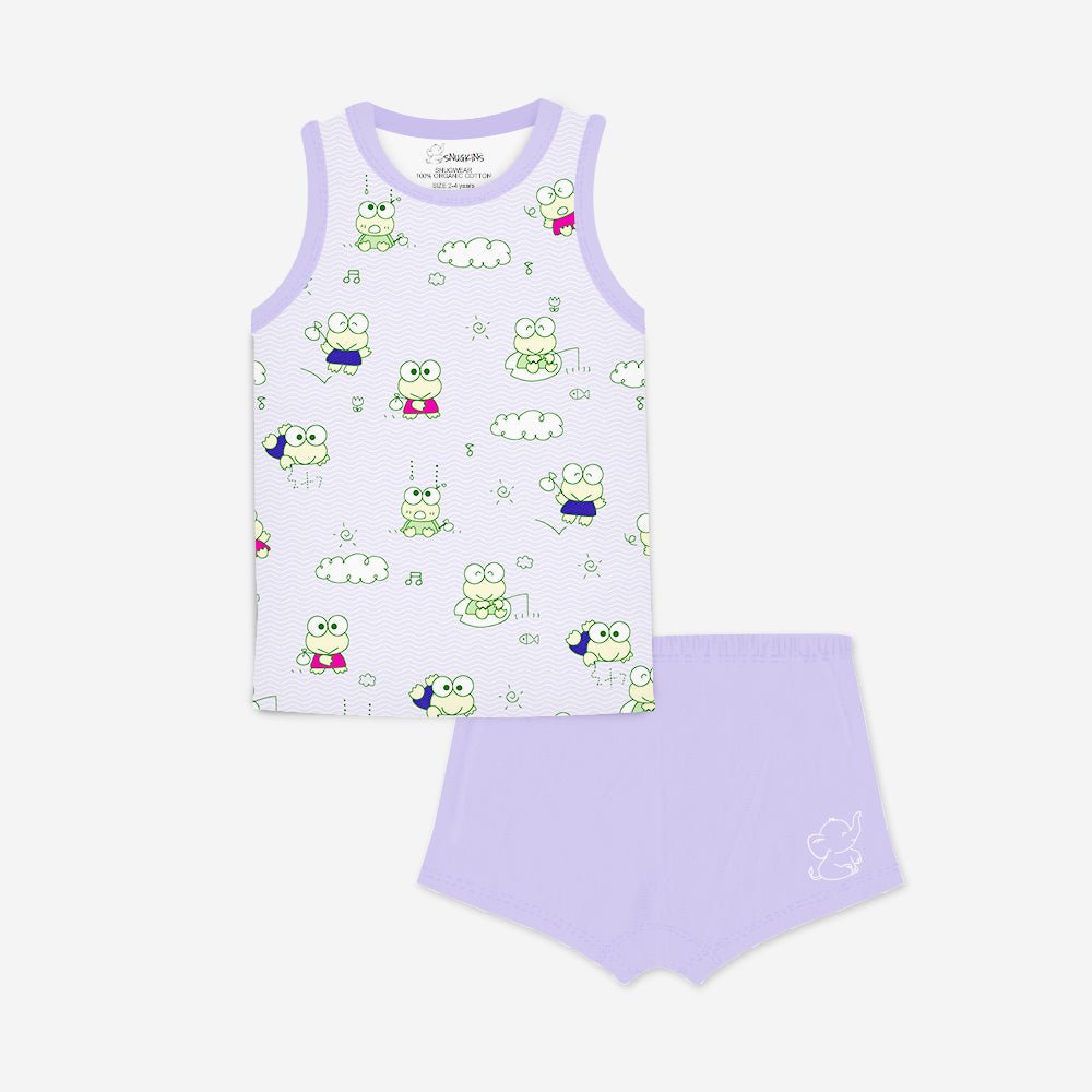 Snugkins Snugwear – Sleeveless T-Shirts Top and Shorts Set for Kids, Toddlers, Boys and Girls – Frog - Jumping Joy - Kreate- Clothing Sets