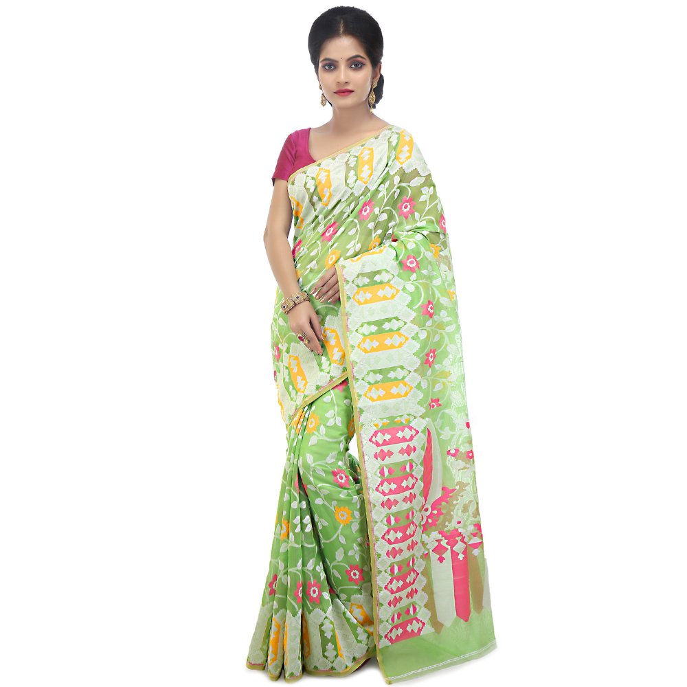 Soft Cotton Silk Dhakai Jamdani Saree - Kreate- Sarees & Blouses