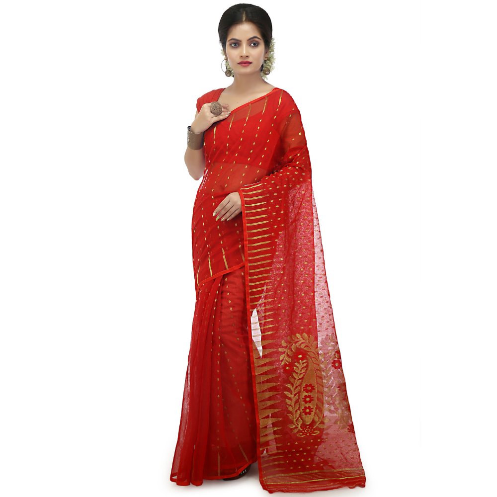 Soft Cotton Silk Dhakai Jamdani Saree - Kreate- Sarees & Blouses