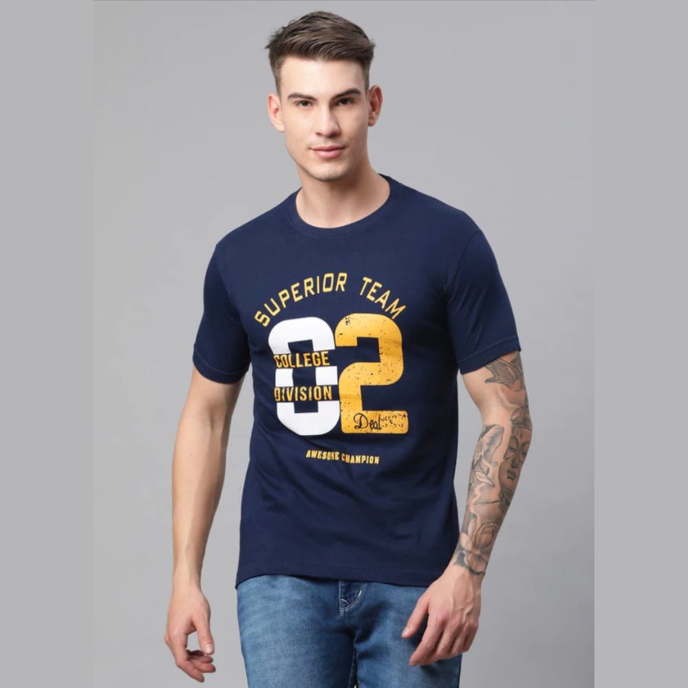 Solid Dark Blue Cotton T-shirt - Kreate- Shirts & T-Shirts