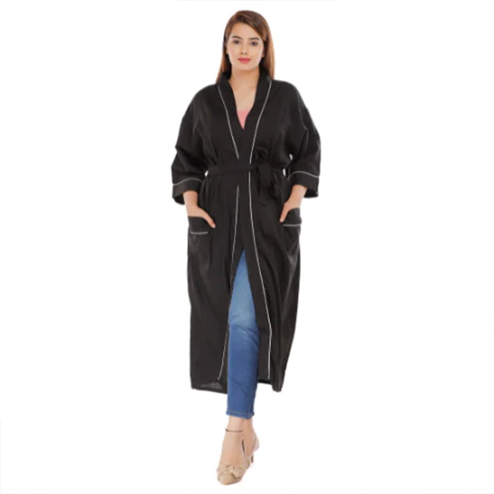 
                  
                    Solid Pattern Kimono Robe Long Bathrobe For Women (Black) - Kreate- Women's Wear
                  
                