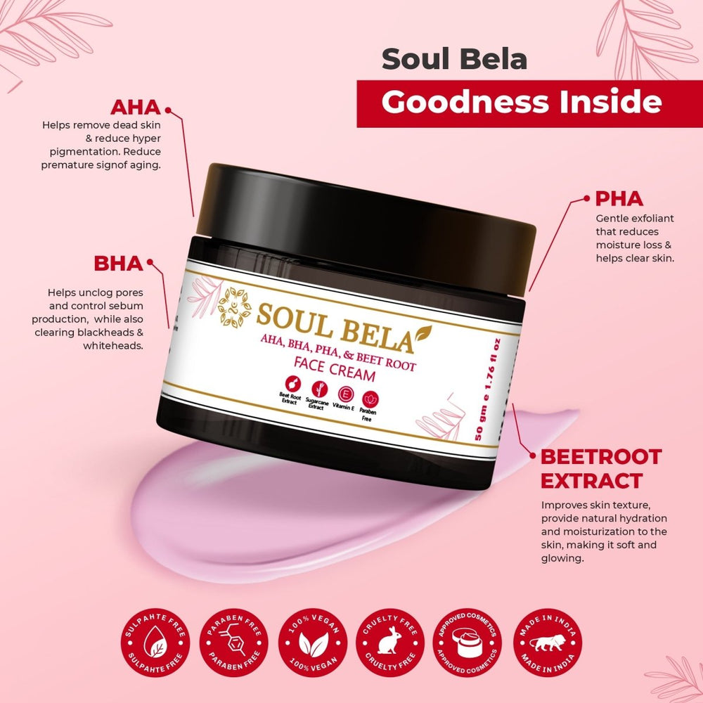 
                  
                    Soul Bela Beetroot Face Cream with AHA, BHA and PHA (50g) - Kreate- Moisturizers & Lotions
                  
                