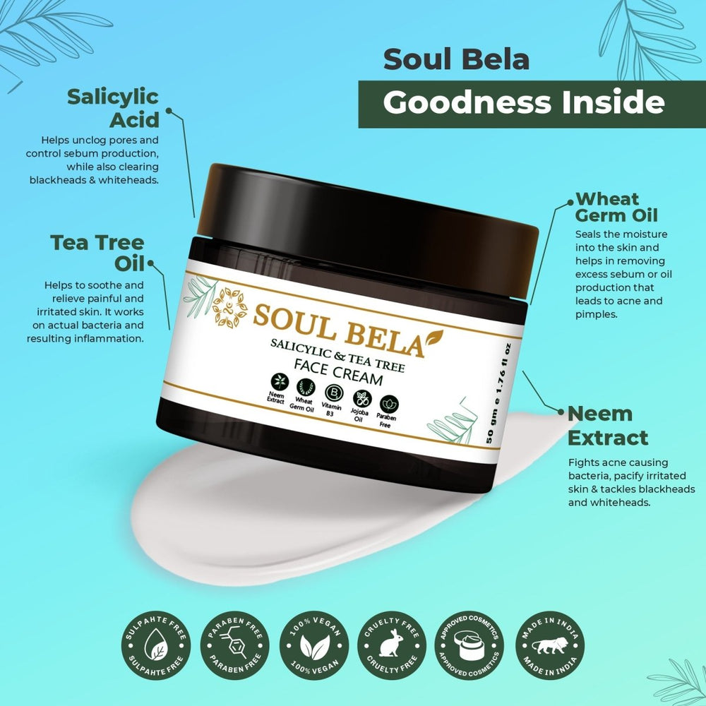 
                  
                    Soul Bela Salicylic & Tea Tree Face Cream (50g) - Kreate- Moisturizers & Lotions
                  
                