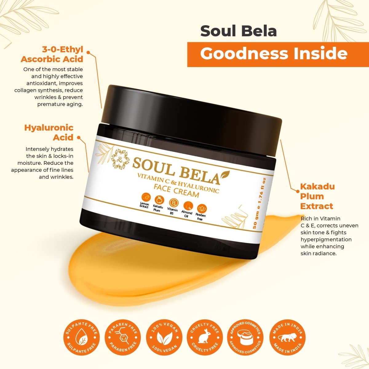 
                  
                    Soul Bela Vitamin C & Hyaluronic Acid Face Cream (50g) - Kreate- Moisturizers & Lotions
                  
                