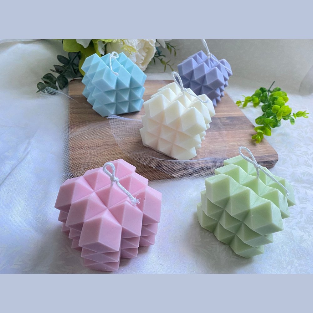 Spike Cube Sculpted Pastel Aroma Candle (Set of 5) - Kreate- Candles & Holders