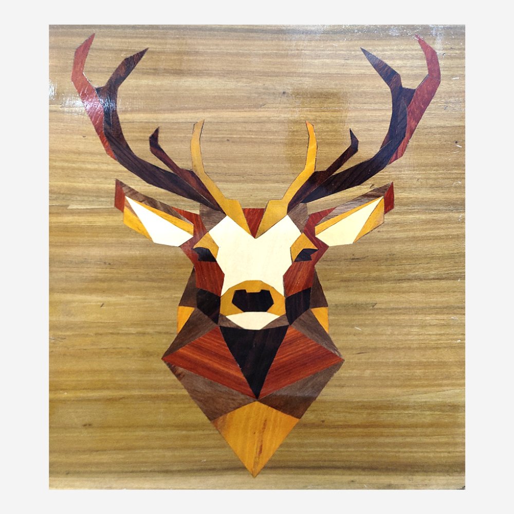 
                  
                    Stag Wood Marquetry Artwork - Kreate- Wall Decor
                  
                