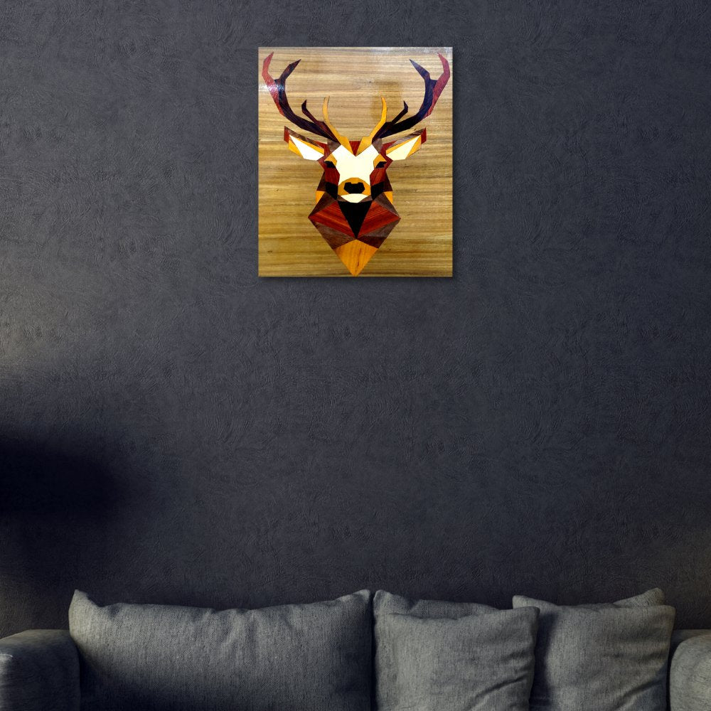 Stag Wood Marquetry Artwork - Kreate- Wall Decor