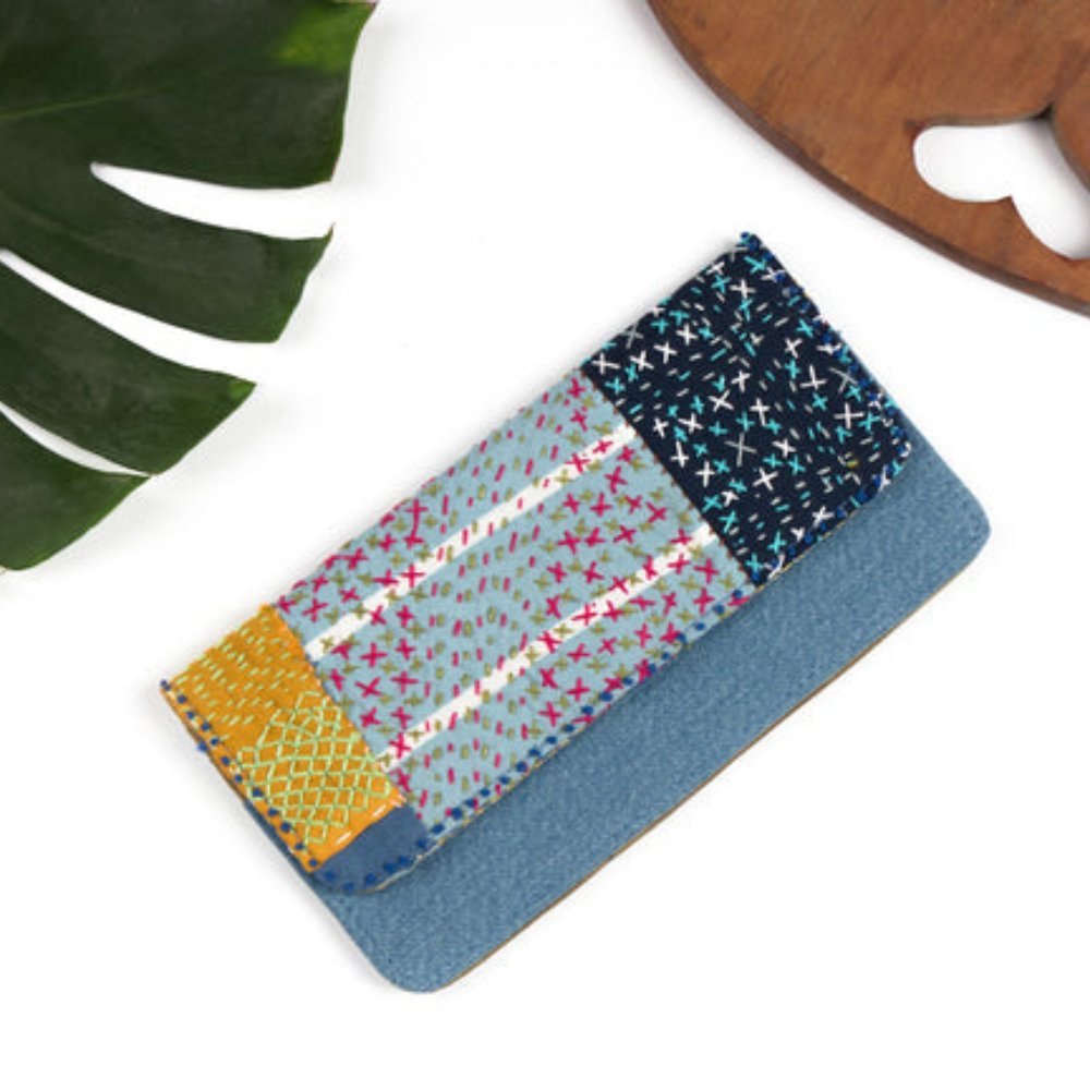 Starry Night Sashiko Wallet - Kreate- Clutches & Wallets