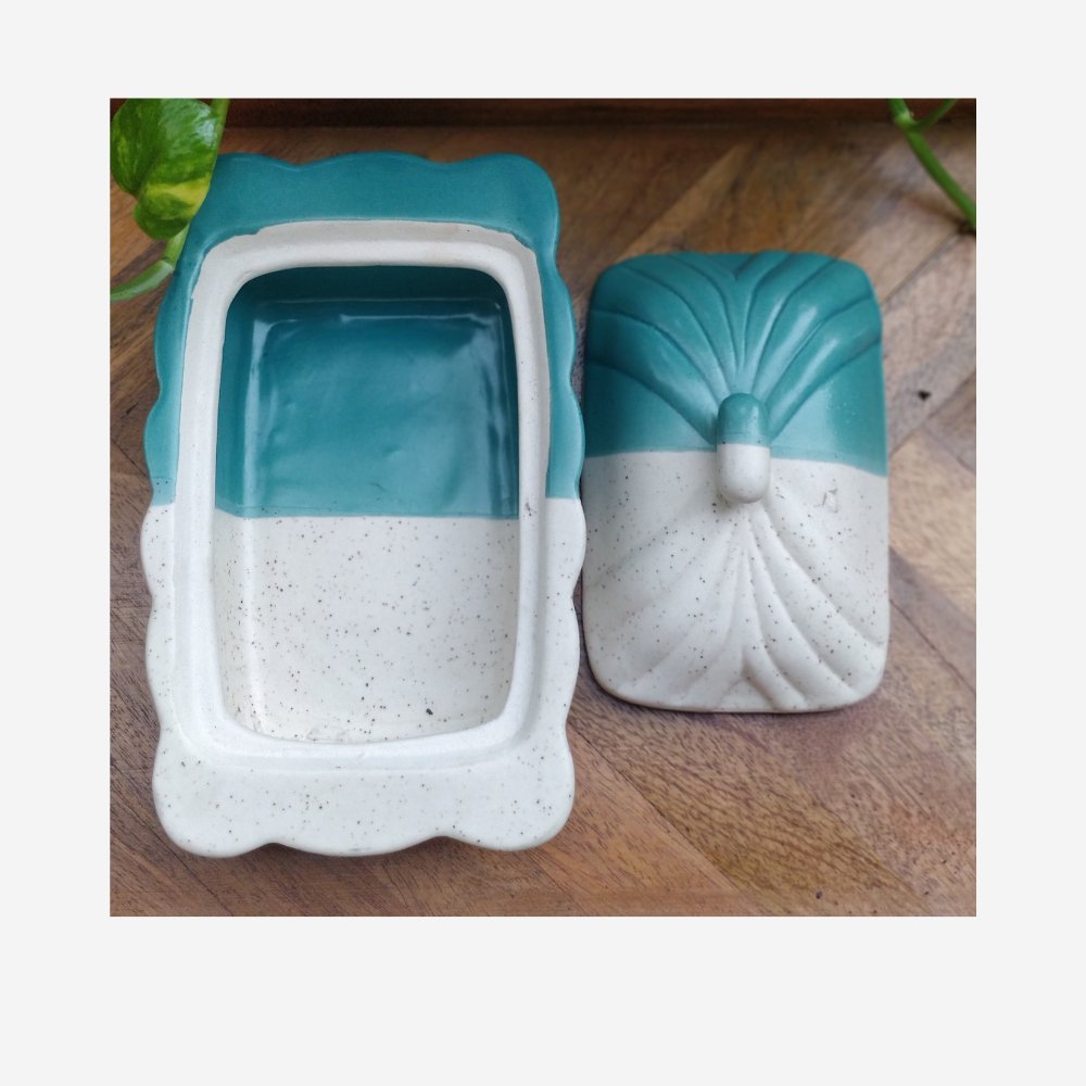 
                  
                    Stoneware Ceramic White and Turquoise Butter Pot - Kreate- Serveware
                  
                
