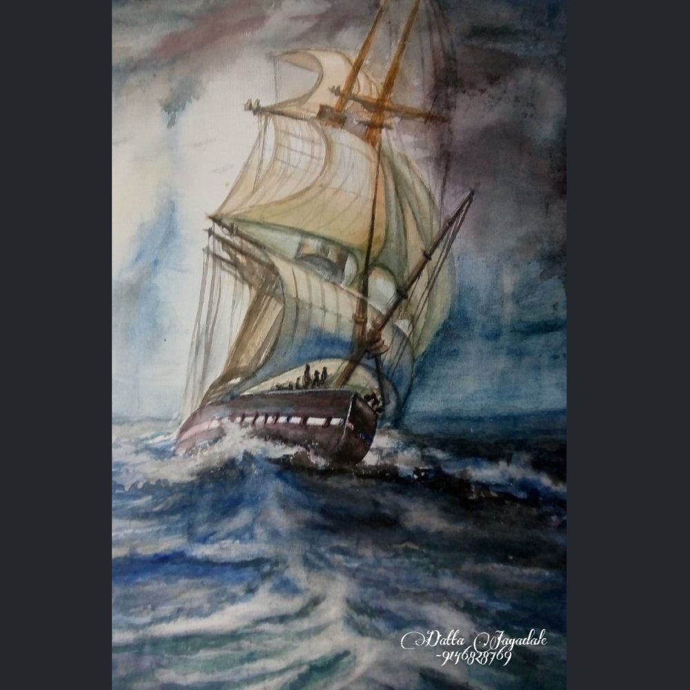 
                  
                    'Stormy Ship' Watercolour Painting - Kreate- Painting
                  
                