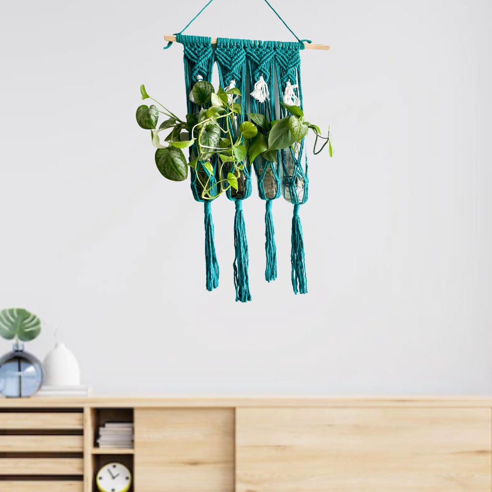 Story of Knots Green Macrame Wall Hanging Planter - Kreate- Planters & Pots