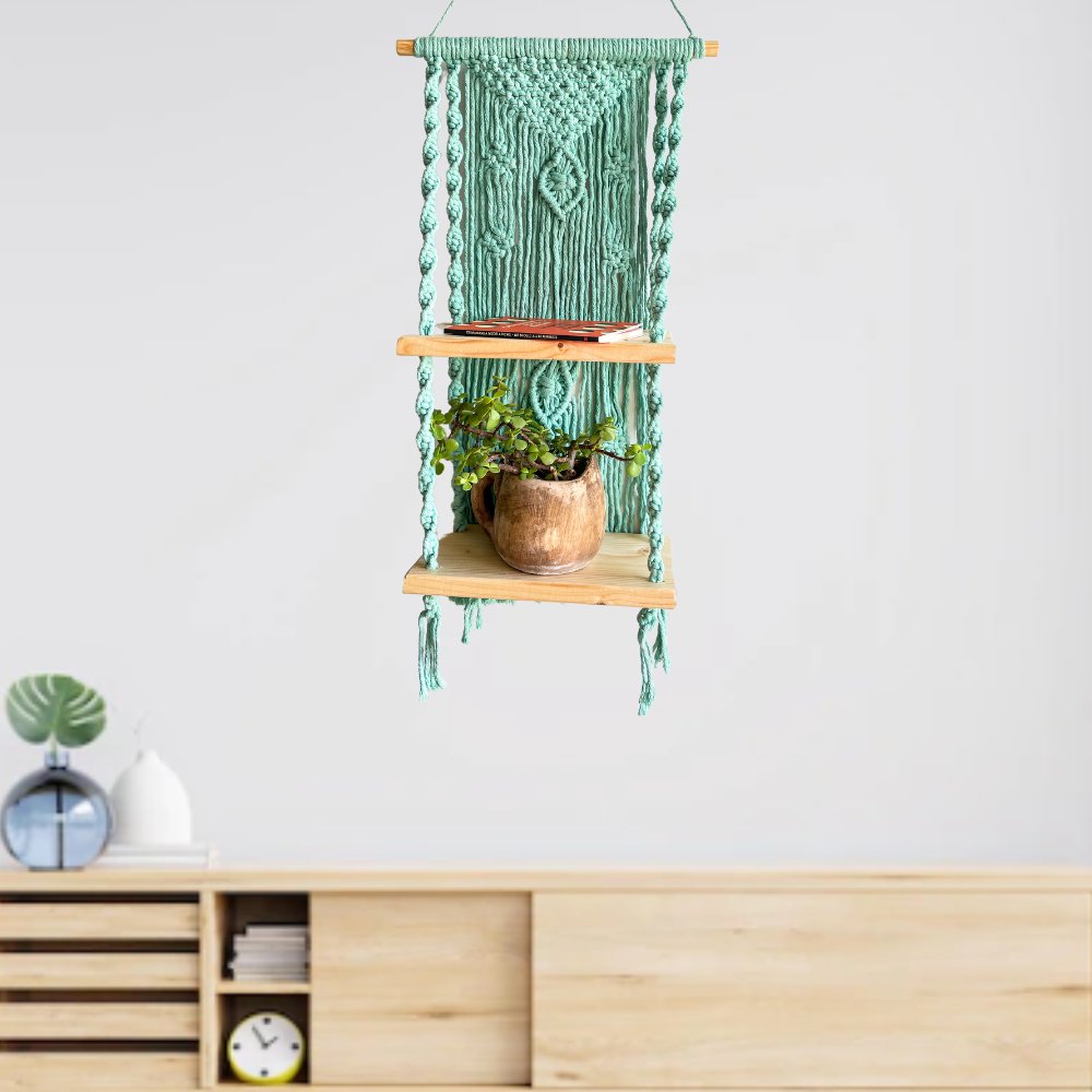 Story of Knots Ice Blue Macrame Wall Hanging Planter - Kreate- Wall Decor