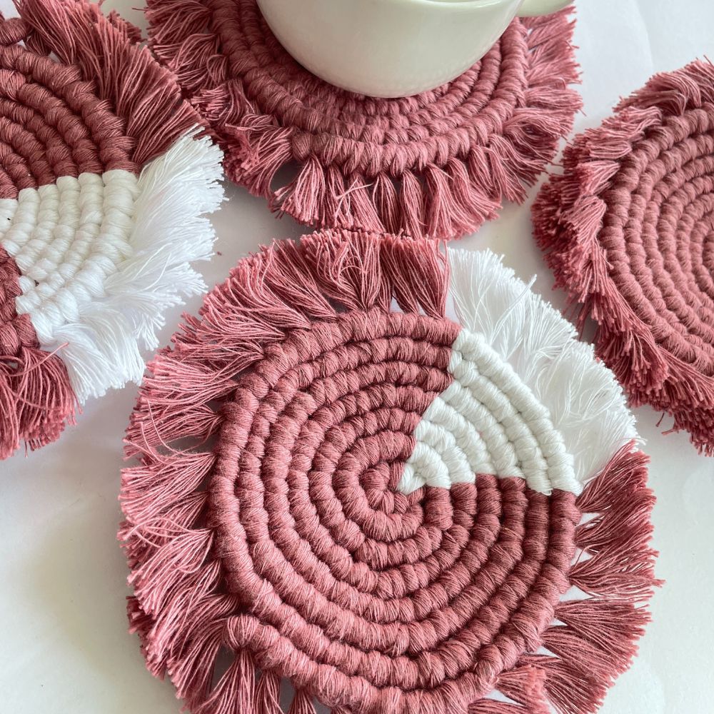 Story of Knots Sage Pink and White Coasters (Set of 4) - Kreate- Coasters