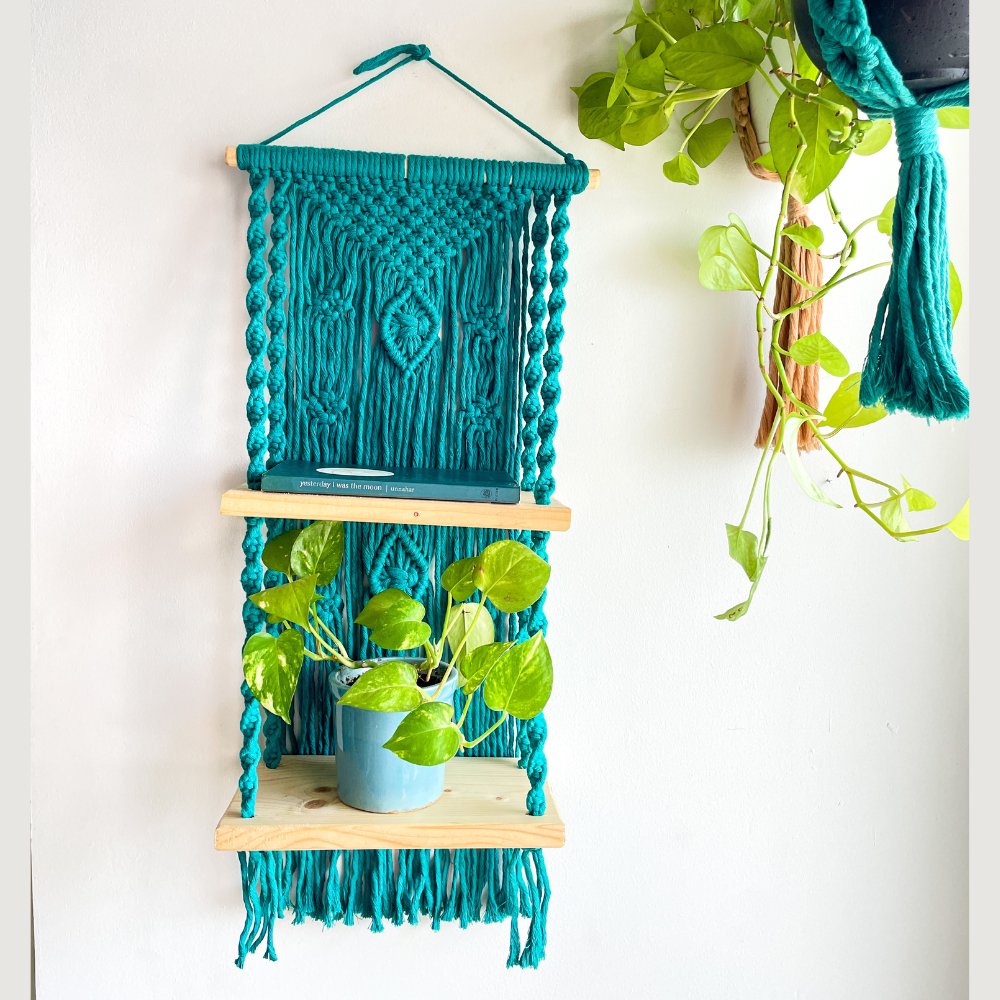 Story of Knots Teal Macrame Wall Hanging Planter - Kreate- Wall Decor