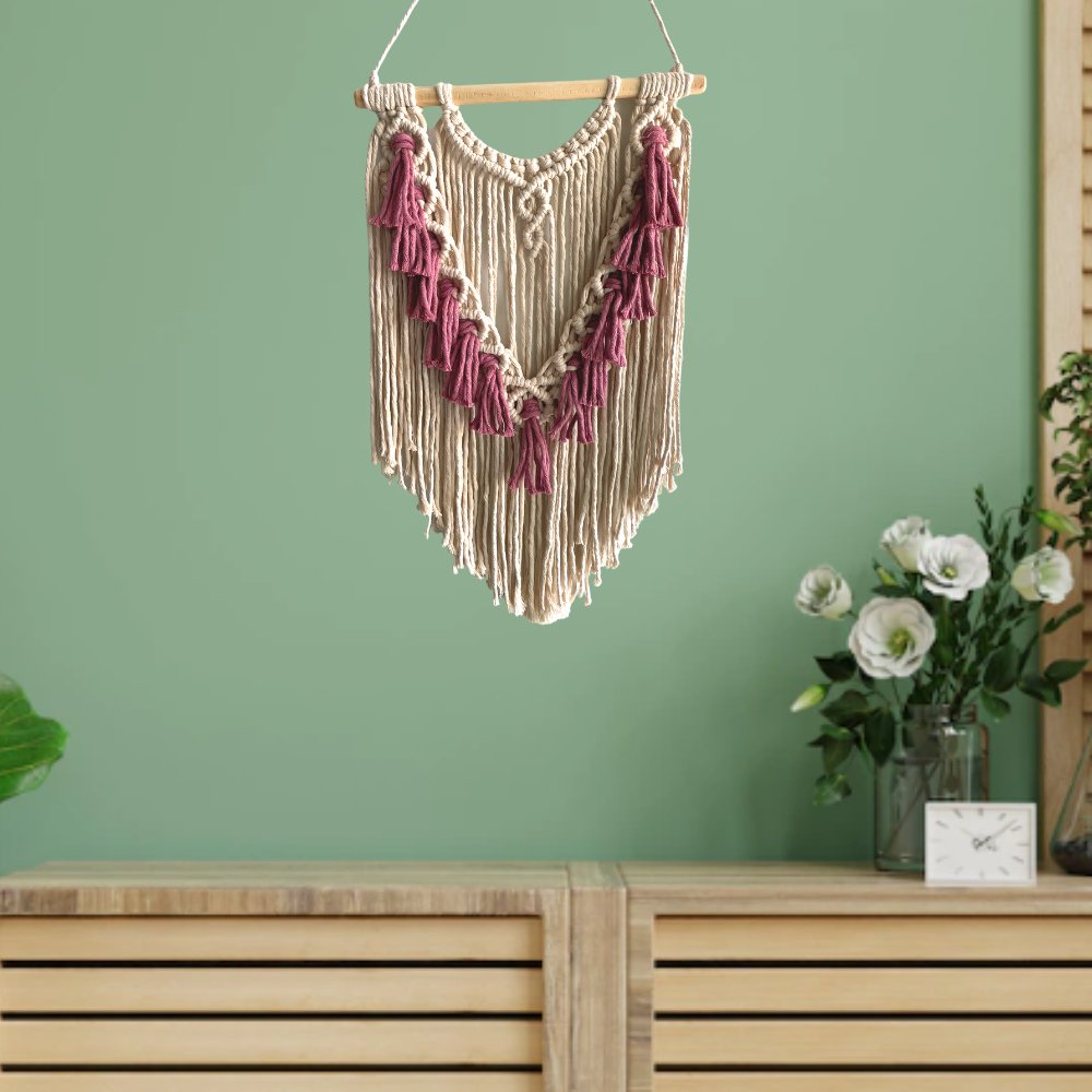 Story of Knots White and Pink Macrame Wall Hanging - Kreate- Wall Decor